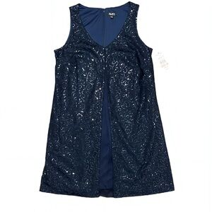 SLNY Navy Sequin Sleeveless Formal Cocktail Dress 12 Holiday New Years Evening